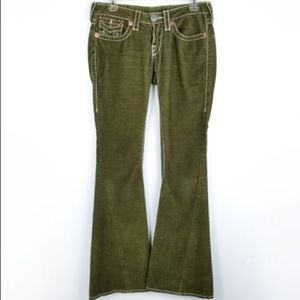 True Religion Green Corduroy Joey Flare Jeans